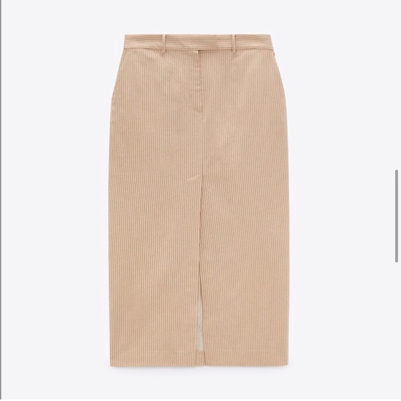 Midi skirt with stripes and front slit. - Picture 3 of 12